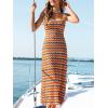 CUPSHE Women’s Bohemian Striped Maxi Dress Sleeveless Spaghetti Strap Fitted Crochet Dress Beach Vacation Long Sundress(Orange)