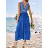 CUPSHE Women’s Boho Floral Maxi Dress Plunging V Neck Sleeveless Long Dress Tiered Ruffle Summer Vacation Beach Dress(Blue)