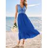 CUPSHE Women’s Boho Floral Maxi Dress Plunging V Neck Sleeveless Long Dress Tiered Ruffle Summer Vacation Beach Dress(Blue)
