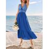 CUPSHE Women’s Boho Floral Maxi Dress Plunging V Neck Sleeveless Long Dress Tiered Ruffle Summer Vacation Beach Dress(Blue)