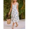 CUPSHE Women’s Boho Floral Midi Dress Tie Shoulder Sleeveless Smocked Sundress Flowy Summer Beach Wedding Guest Dress(White Blue)