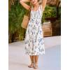 CUPSHE Women’s Boho Floral Midi Dress Tie Shoulder Sleeveless Smocked Sundress Flowy Summer Beach Wedding Guest Dress(White Blue)
