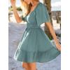 CUPSHE Women’s Summer Dresses 100% Cotton Ruffle Short Sleeve Square Neck Empire Waist A Line Mini Dress(Sage Green)