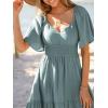 CUPSHE Women’s Summer Dresses 100% Cotton Ruffle Short Sleeve Square Neck Empire Waist A Line Mini Dress(Sage Green)
