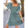 CUPSHE Women’s Summer Dresses 100% Cotton Ruffle Short Sleeve Square Neck Empire Waist A Line Mini Dress(Sage Green)