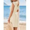 CUPSHE Women’s Summer Dresses Boho V Neck Sleeveless Textured A Line Smocked Swing Beach Mini Dress(Beige)