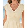 CUPSHE Women’s Summer Dresses Boho V Neck Sleeveless Textured A Line Smocked Swing Beach Mini Dress(Beige)