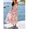 CUPSHE Women’s Summer Dresses Floral Adjustable Spaghetti Strap V Neck Smocked Beach Vacation Flowy Maxi Dress(Pink)
