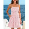 CUPSHE Womens Summer Dresses Smocked Sleeveless Square Neck Striped Mini Dress with Pockets(Red Striped)