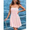 CUPSHE Womens Summer Dresses Smocked Sleeveless Square Neck Striped Mini Dress with Pockets(Red Striped)