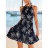 CUPSHE Women’s Summer Dresses Tropical Floral Halter Tie Back Self Tie Belt Sleeveless Casual Beach Mini Dress(Navy)