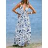 CUPSHE Women’s Summer Floral Maxi Dress Deep V Neck Sleeveless Backless Boho Beach High Waist A-Line Flowy Vacation Sundress(Boho Blue)