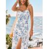 CUPSHE Women’s Summer Midi Dress Spaghetti Straps Sundress Sleeveless Smocked Pattern A-Line Casual Slit Vacation Dress(Blue Floral)