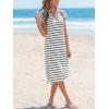 CUPSHE Women’s Summer Striped Midi Sundress Short Sleeve V Neck Split Dress Casual Beach Tunic Long Dresses(Black White)