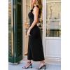 CUPSHE Women’s Wedding Guest Maxi Dress Asymmetrical Bodycon Evening Cocktail Party Long Dress with Flower Tassel Straps(Black)