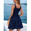 CUPSHE Wonen’s Summer Dresses Square Neck Sleeveless Tie Front Smocked Waist Casual Tiered Mini Dress(Navy)