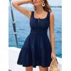 CUPSHE Wonen’s Summer Dresses Square Neck Sleeveless Tie Front Smocked Waist Casual Tiered Mini Dress(Navy)