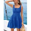 CUPSHE Wonen’s Summer Dresses Square Neck Sleeveless Tie Front Smocked Waist Casual Tiered Mini Dress(Royal Blue)