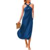 CUPSHE Women Casual Summer Dresses Knit Sundress Halter Sleeveless Cutout Slit Long Beach Vacation Pocket Maxi Cover Up Dress(Blue)