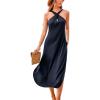 CUPSHE Women Casual Summer Dresses Knit Sundress Halter Sleeveless Cutout Slit Long Beach Vacation Pocket Maxi Cover Up Dress(Navy Blue)