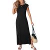 CUPSHE Women Summer Dress Round Neck Sleeveless Beach Vacation Maxi Dress Side Slit Casual Midi Sun Dress with Pockets(Black)
