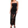 CUPSHE Women Summer Dress Sheer Lace Overlay Mesh Panel Bodycon Evening Party Dress Sexy Maxi Dress with Spaghetti Strap(Black)