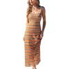 CUPSHE Women’s Bohemian Striped Maxi Dress Sleeveless Spaghetti Strap Fitted Crochet Dress Beach Vacation Long Sundress(Orange)