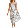CUPSHE Women’s Boho Floral Midi Dress Tie Shoulder Sleeveless Smocked Sundress Flowy Summer Beach Wedding Guest Dress(White Blue)