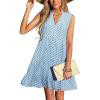 CUPSHE Womens Boho Floral Sundress Tiered Swing Flowy Mini Dress V Neck Button Down Sleeveless Summer Beach Vacation Dress(Blue)