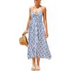 CUPSHE Women’s Boho Paisley Floral Midi Dress Spaghetti Strap Smocked Long Sundress Flowy A Line Summer Beach Vacation Dress(Blue)
