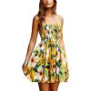 CUPSHE Women’s Floral Mini Dress Tropical Bubble Hem Sleeveless Dresses Square Neck Beach Vacation Summer Dresses(Yellow)