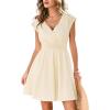 CUPSHE Women’s Summer Dresses Boho V Neck Sleeveless Textured A Line Smocked Swing Beach Mini Dress(Beige)