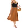CUPSHE Women’s Summer Dresses Off Shoulder Two-Toned Semi Forma Cocktail Party Midi Dress(Brown)
