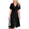 CUPSHE Women’s Summer Dresses Short Sleeve V Neck Wrap Vacation Beach Casual Maxi Dress(Black)
