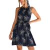 CUPSHE Women’s Summer Dresses Tropical Floral Halter Tie Back Self Tie Belt Sleeveless Casual Beach Mini Dress(Navy)