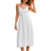 CUPSHE Womens Summer Maxi Dress Casual V Neck Sleeveless Spaghetti Strap A Line Flowy Beach Sundress Wedding Guest Dresses(White)