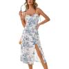 CUPSHE Women’s Summer Midi Dress Spaghetti Straps Sundress Sleeveless Smocked Pattern A-Line Casual Slit Vacation Dress(Blue Floral)