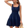 CUPSHE Wonen’s Summer Dresses Square Neck Sleeveless Tie Front Smocked Waist Casual Tiered Mini Dress(Navy)