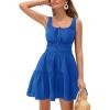 CUPSHE Wonen’s Summer Dresses Square Neck Sleeveless Tie Front Smocked Waist Casual Tiered Mini Dress(Royal Blue)