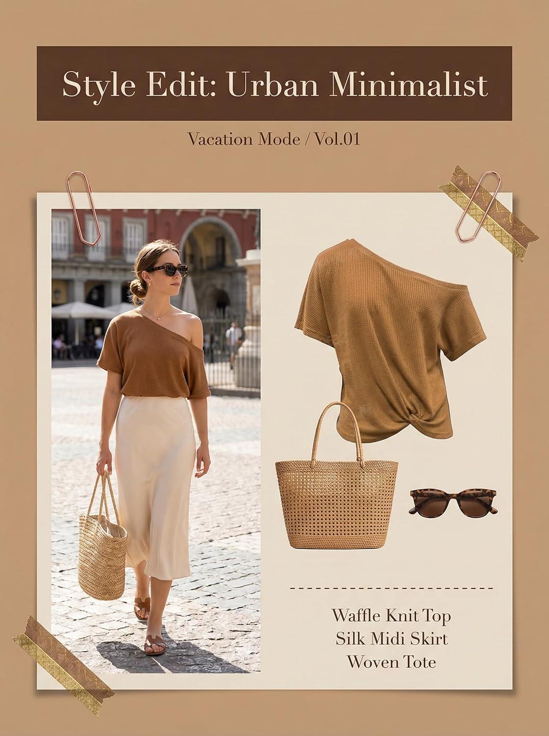 imageCUPSHE Womens One Shoulder Tops Ribbed Knit Cute Blouse Trendy Summer Short Sleeve Sexy Twist Knot TeeBrown