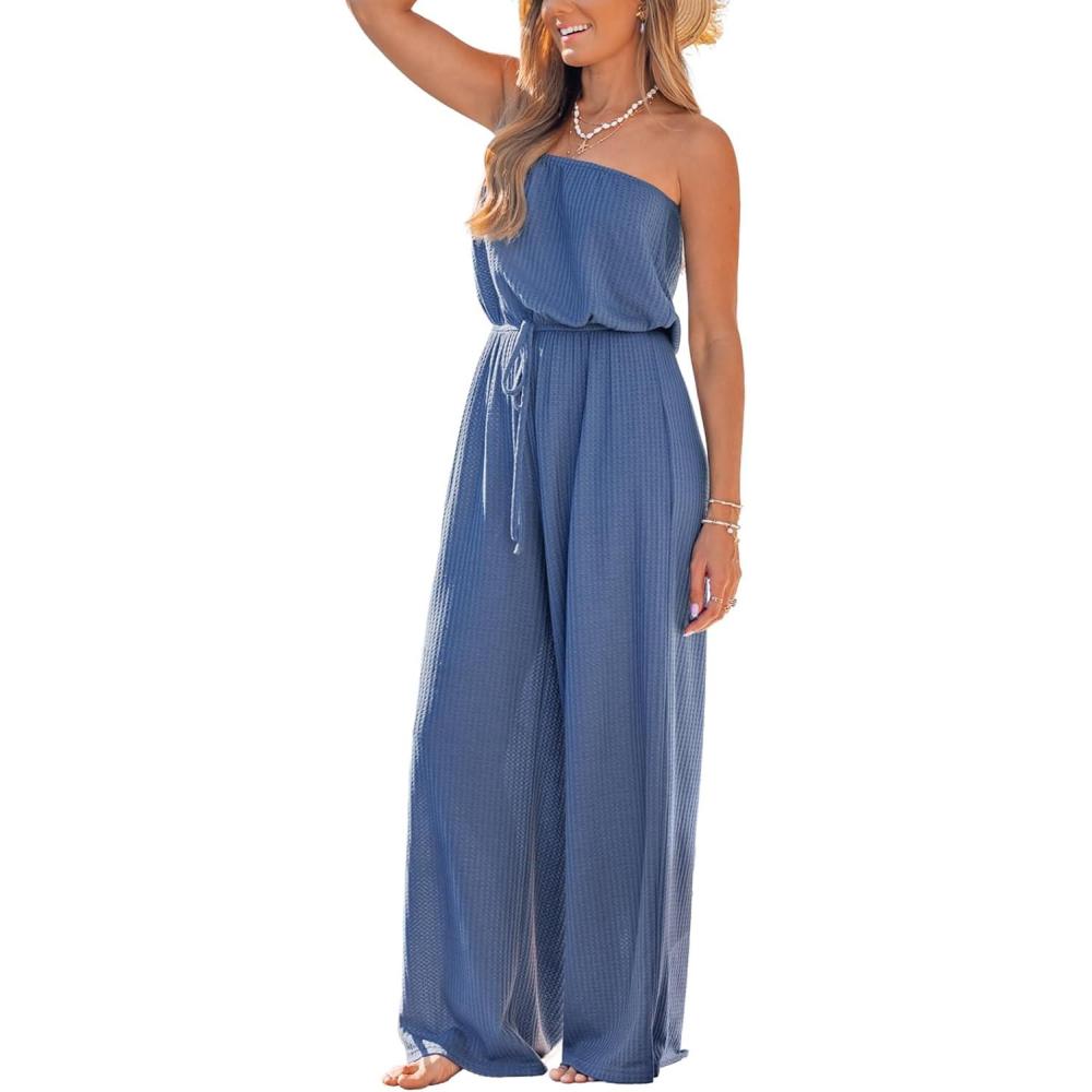 imageCUPSHE Womens Jumpsuits Sleeveless Elastic Waist and Wide Leg Dressy Casual One Piece Pants OutfitsBlue