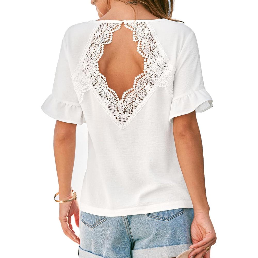 imageCUPSHE Womens T Shirts Cute Ruffle Short Sleeve Crewneck Casual Tops 2026 Summer Fashion ClothesWhite