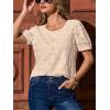 CUPSHE Blouses for Women 2026 Eyelet Hollow Out Crochet Embroidered Short Sleeve Crewneck Shirts Flower Lace Tops Dressy(Apricot)
