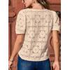 CUPSHE Blouses for Women 2026 Eyelet Hollow Out Crochet Embroidered Short Sleeve Crewneck Shirts Flower Lace Tops Dressy(Apricot)