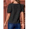 CUPSHE Blouses for Women 2026 Eyelet Hollow Out Crochet Embroidered Short Sleeve Crewneck Shirts Flower Lace Tops Dressy(Black)
