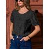 CUPSHE Blouses for Women 2026 Eyelet Hollow Out Crochet Embroidered Short Sleeve Crewneck Shirts Flower Lace Tops Dressy(Black)
