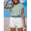 CUPSHE Eyelet Tops for Women Summer Mock Neck Cap Sleeve Shirts Smocked Waist Crop Tops Casual Plain T Shirts 2026(Green)