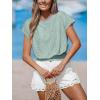 CUPSHE Eyelet Tops for Women Summer Mock Neck Cap Sleeve Shirts Smocked Waist Crop Tops Casual Plain T Shirts 2026(Green)