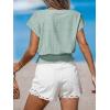 CUPSHE Eyelet Tops for Women Summer Mock Neck Cap Sleeve Shirts Smocked Waist Crop Tops Casual Plain T Shirts 2026(Green)