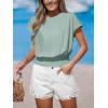 CUPSHE Eyelet Tops for Women Summer Mock Neck Cap Sleeve Shirts Smocked Waist Crop Tops Casual Plain T Shirts 2026(Green)